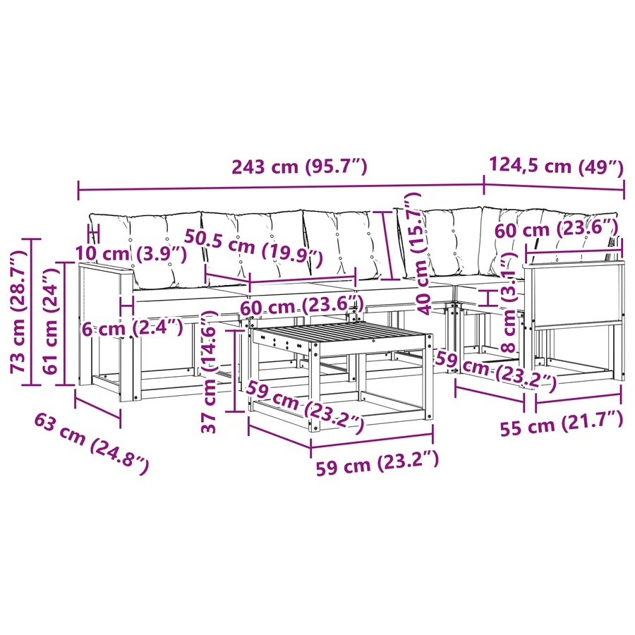 Ensemble de canapés d'extérieur 6 pcs Naturel et gris clair - 8