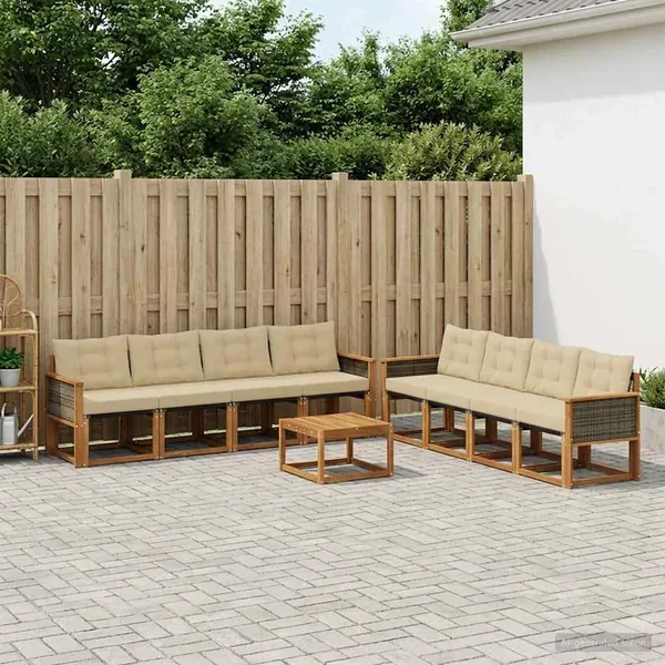 Ensemble de canapés d'extérieur 9 pcs Naturel et Beige