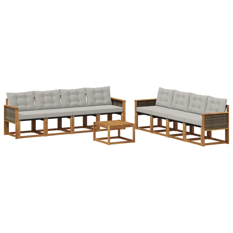 Ensemble de canapés d'extérieur 9 pcs Naturel et gris clair - 2