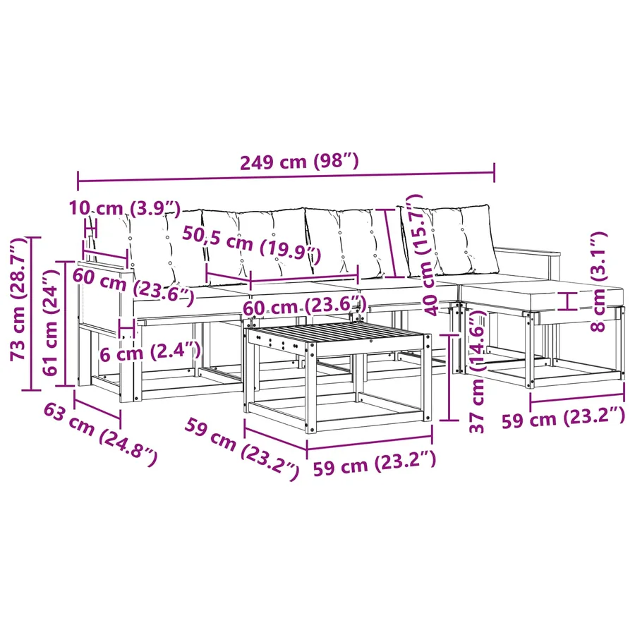 Ensemble de canapés d'extérieur 6 pcs Naturel et noir - 9
