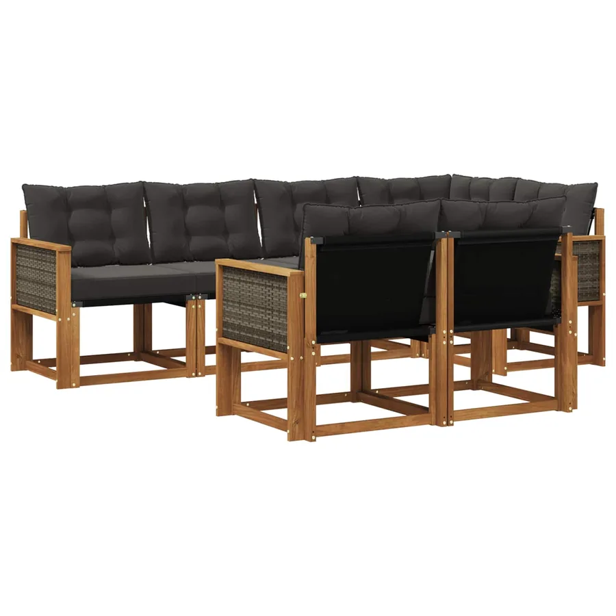 Ensemble de canapés d'extérieur 7 pcs Naturel et noir - 2