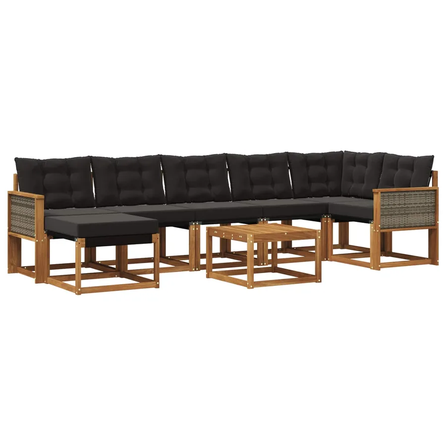 Ensemble de canapés d'extérieur 8 pcs Naturel et noir - 2