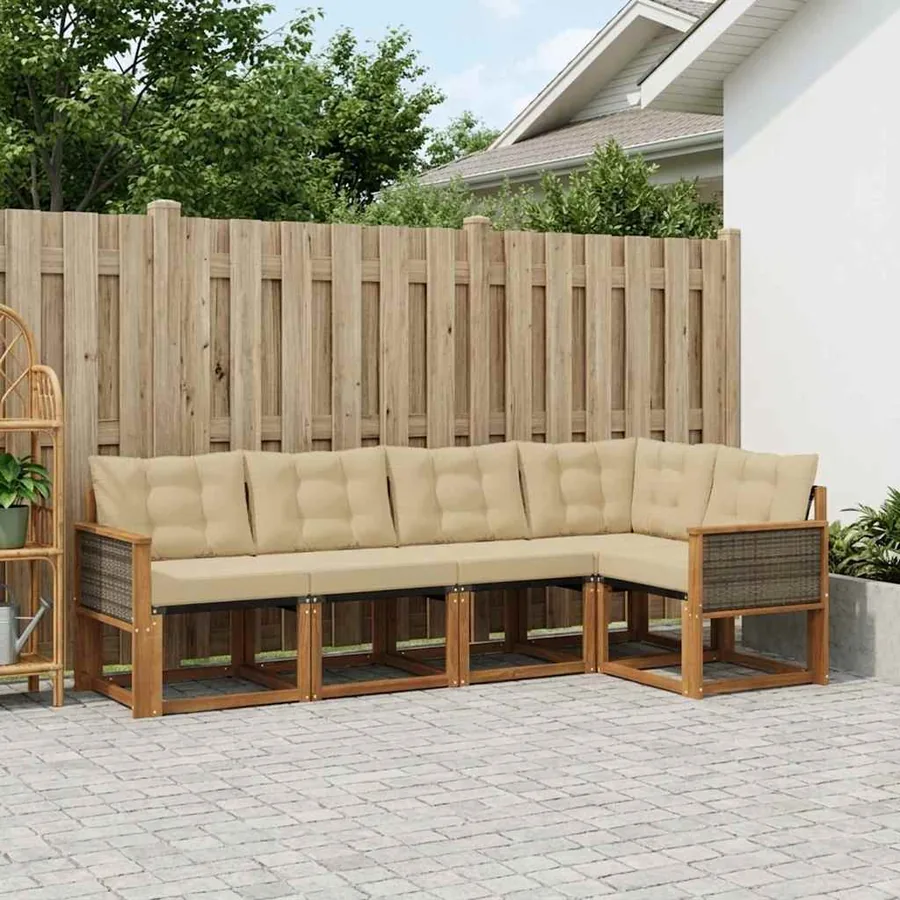 Ensemble de canapés d'extérieur 5 pcs Naturel et Beige