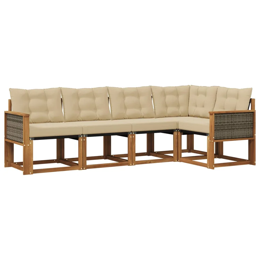 Ensemble de canapés d'extérieur 5 pcs Naturel et Beige - 2