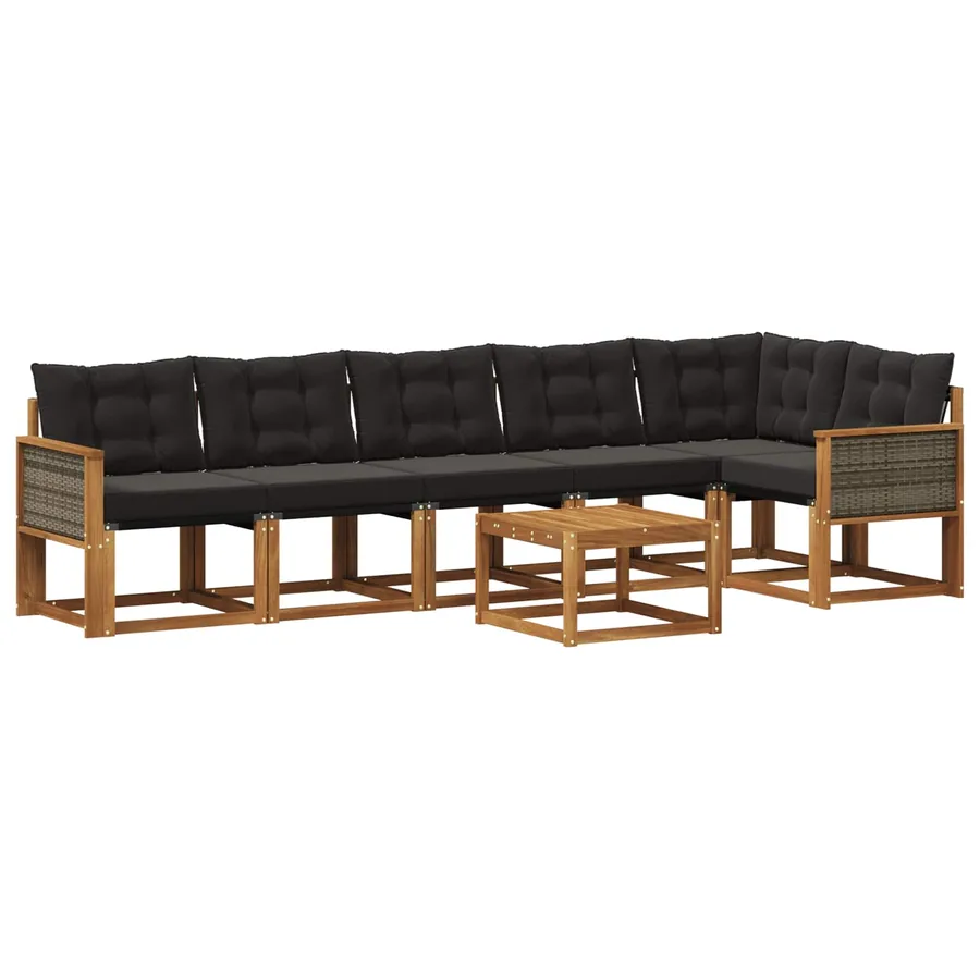 Ensemble de canapés d'extérieur 7 pcs Naturel et noir - 2
