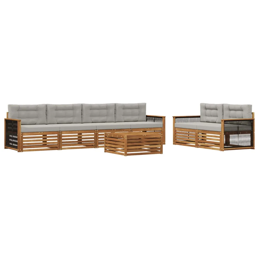 Ensemble de canapés d'extérieur 7 pcs Naturel et gris clair - 2