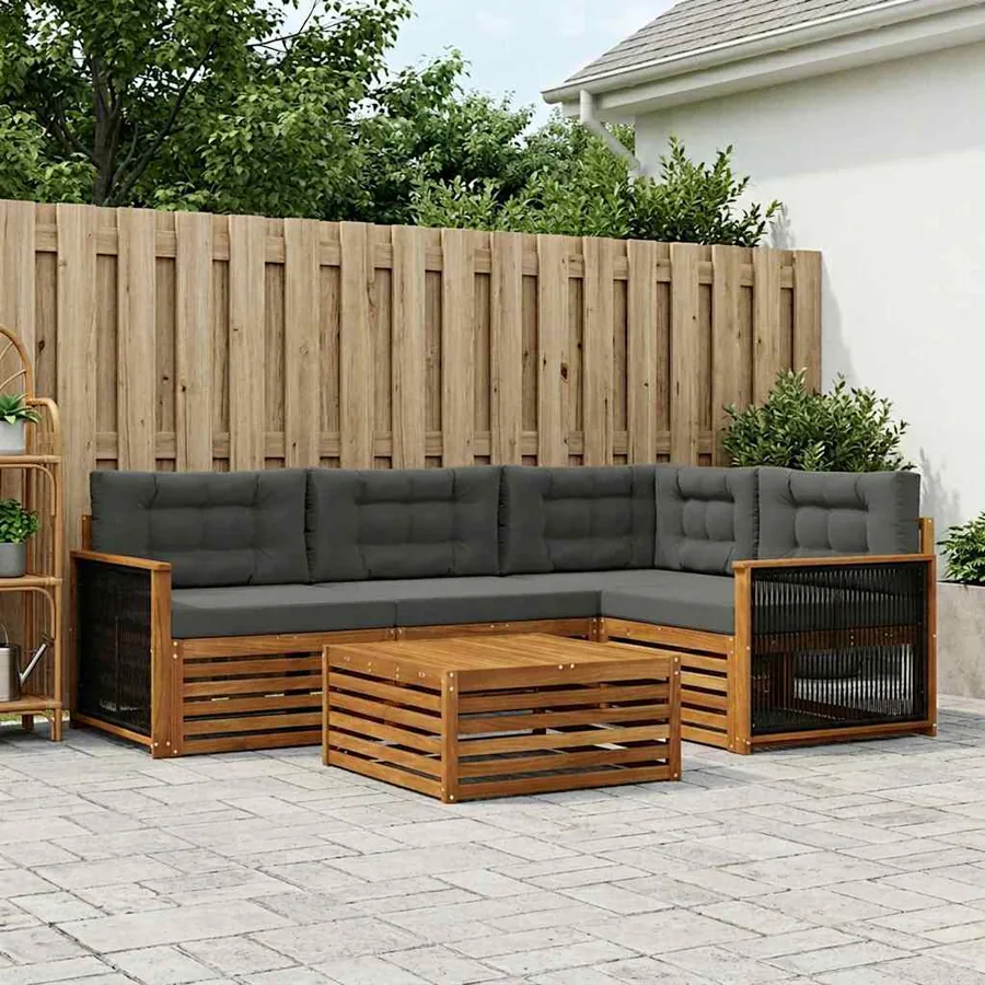 Ensemble de canapés d'extérieur 5 pcs Naturel et Anthracite