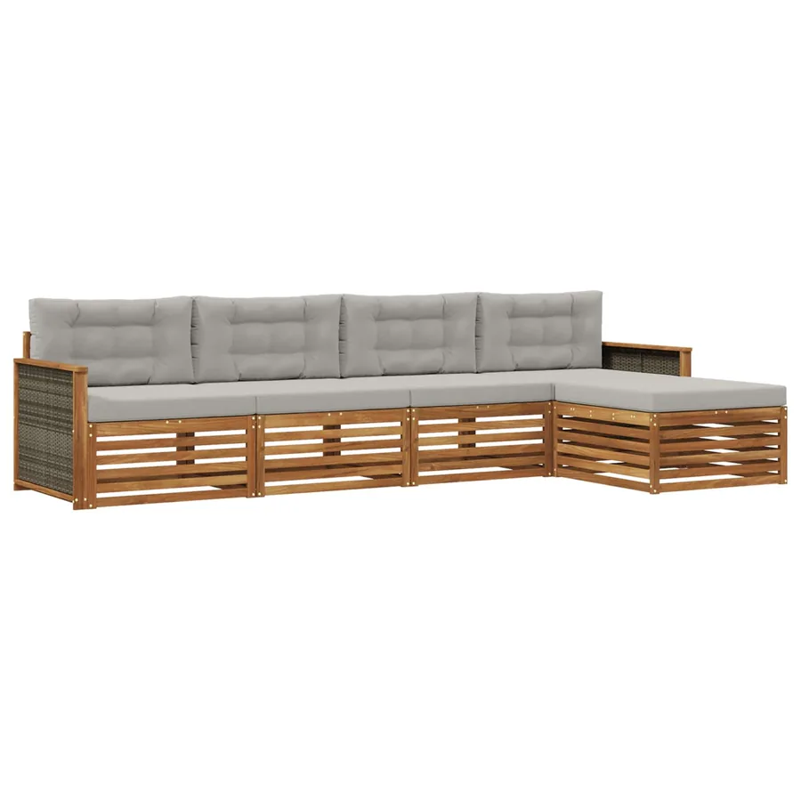 Ensemble de canapés d'extérieur 5 pcs Naturel et gris clair - 2