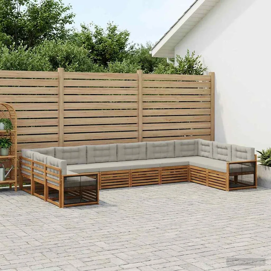 Ensembles de canapés avec coussin 10 pcs Bois d'Acacia Massif