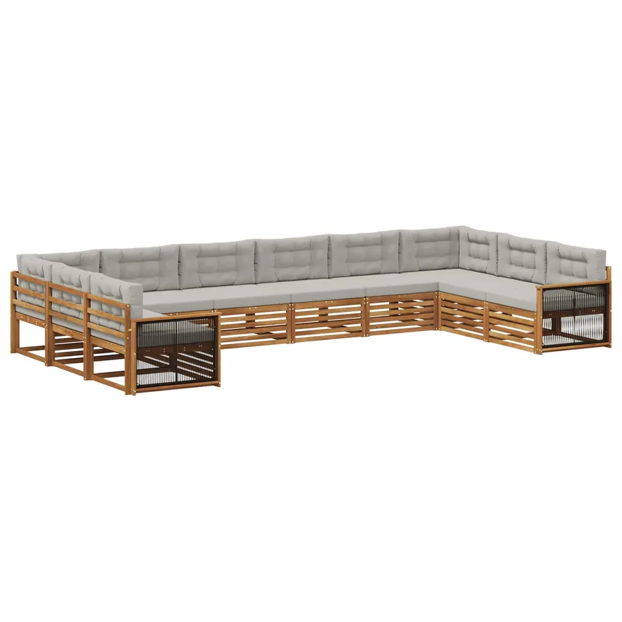 Ensembles de canapés avec coussin 10 pcs Bois d'Acacia Massif - 2