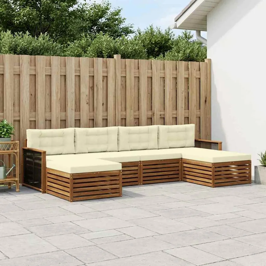 Ensembles de canapés avec coussin 6 pcs Bois d'Acacia Massif