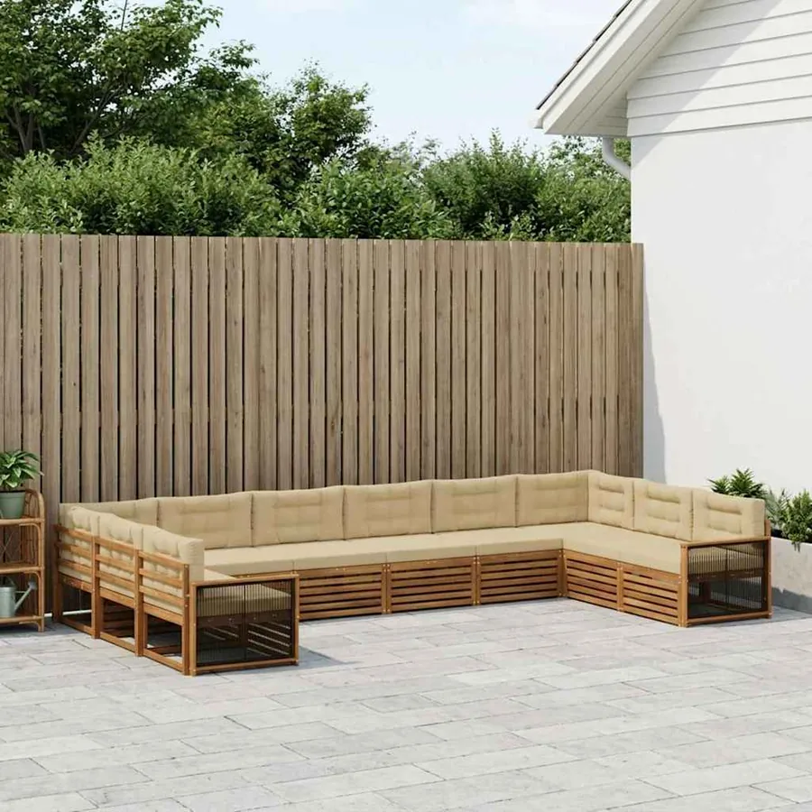 Ensembles de canapés avec coussin 10 pcs Bois d'Acacia Massif