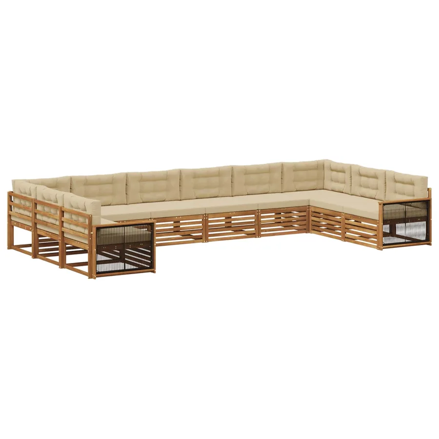 Ensembles de canapés avec coussin 10 pcs Bois d'Acacia Massif - 2