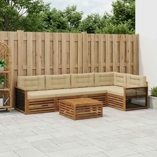 Ensemble de canapés d'extérieur 6 pcs Naturel et Beige