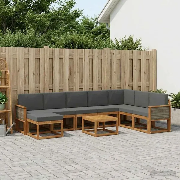 Ensemble de canapés d'extérieur 9 pcs Naturel et Anthracite