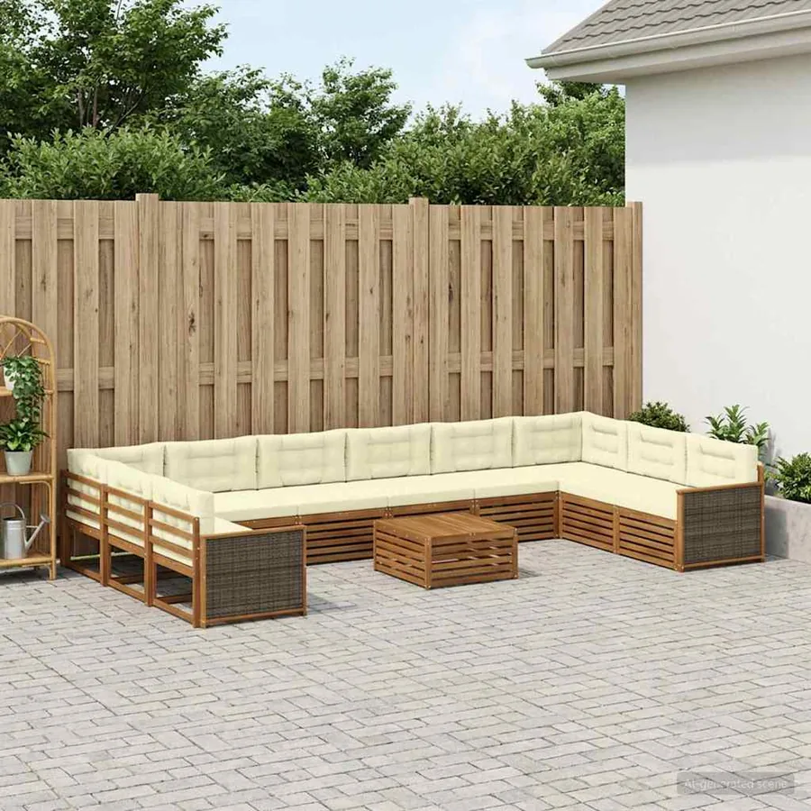 Ensembles de canapés avec coussin 11 pcs Bois d'Acacia Massif