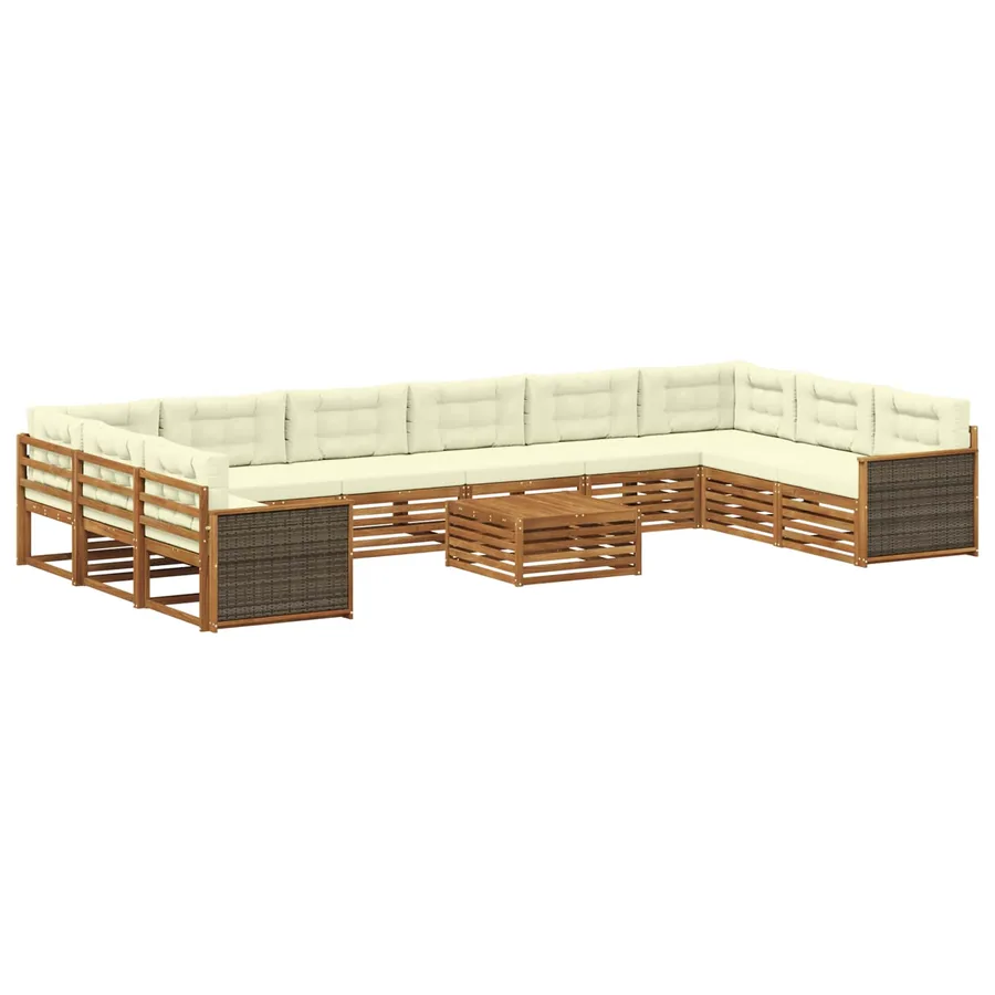Ensembles de canapés avec coussin 11 pcs Bois d'Acacia Massif - 2