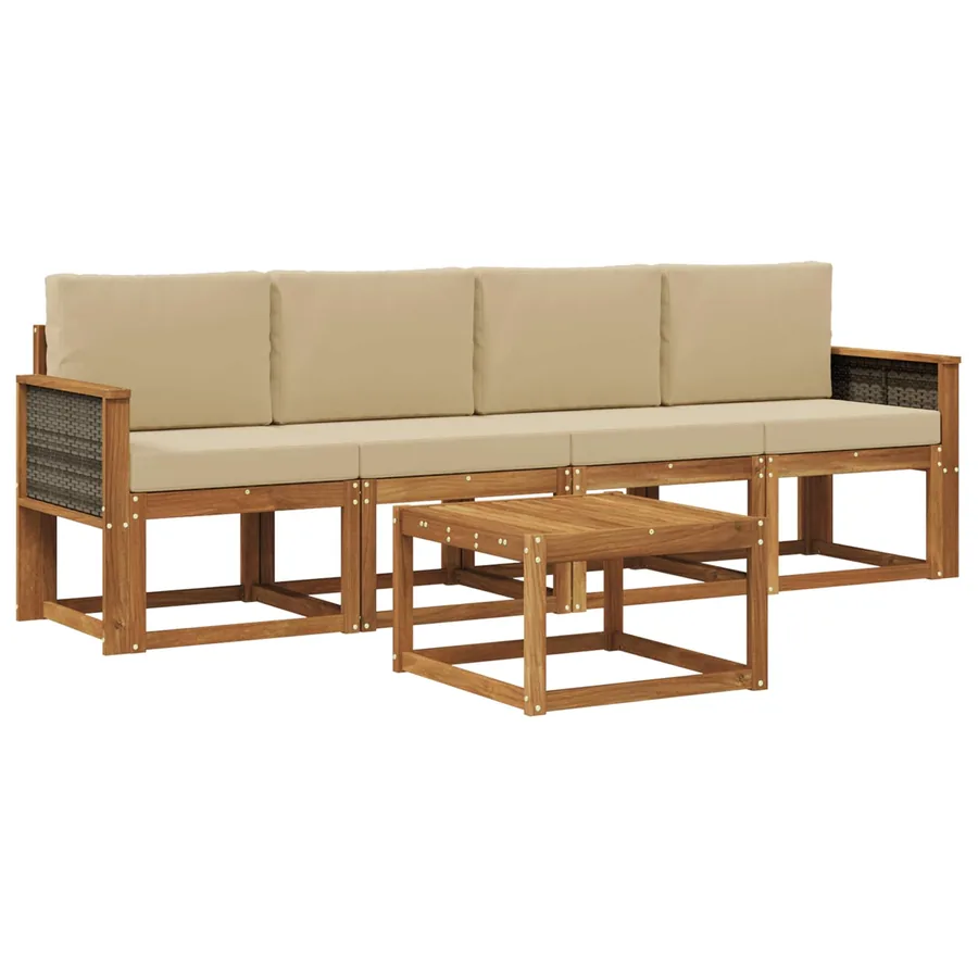 Ensemble de canapés d'extérieur avec coussin 4 pcs Naturel - 2