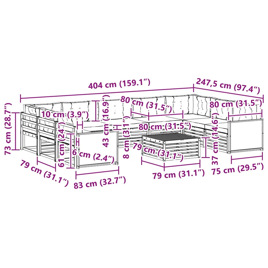 Ensemble de canapés d'extérieur 10 pcs Naturel et Crème - 8