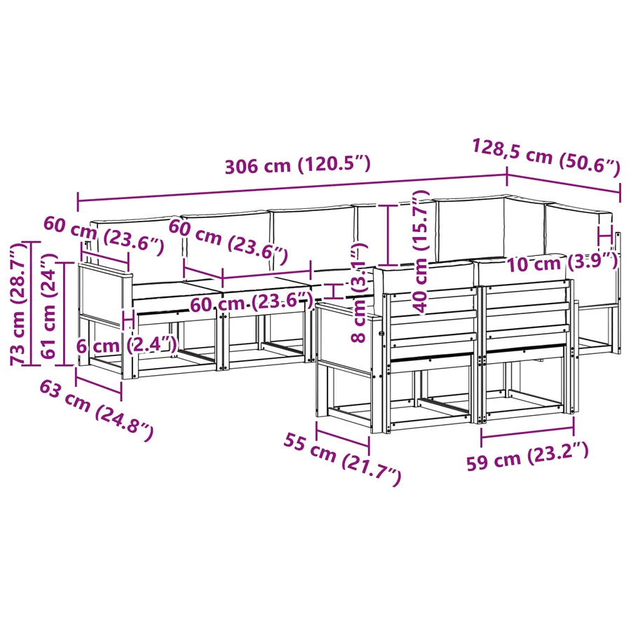Ensemble de canapés d'extérieur 8 pcs Naturel et Crème - 8