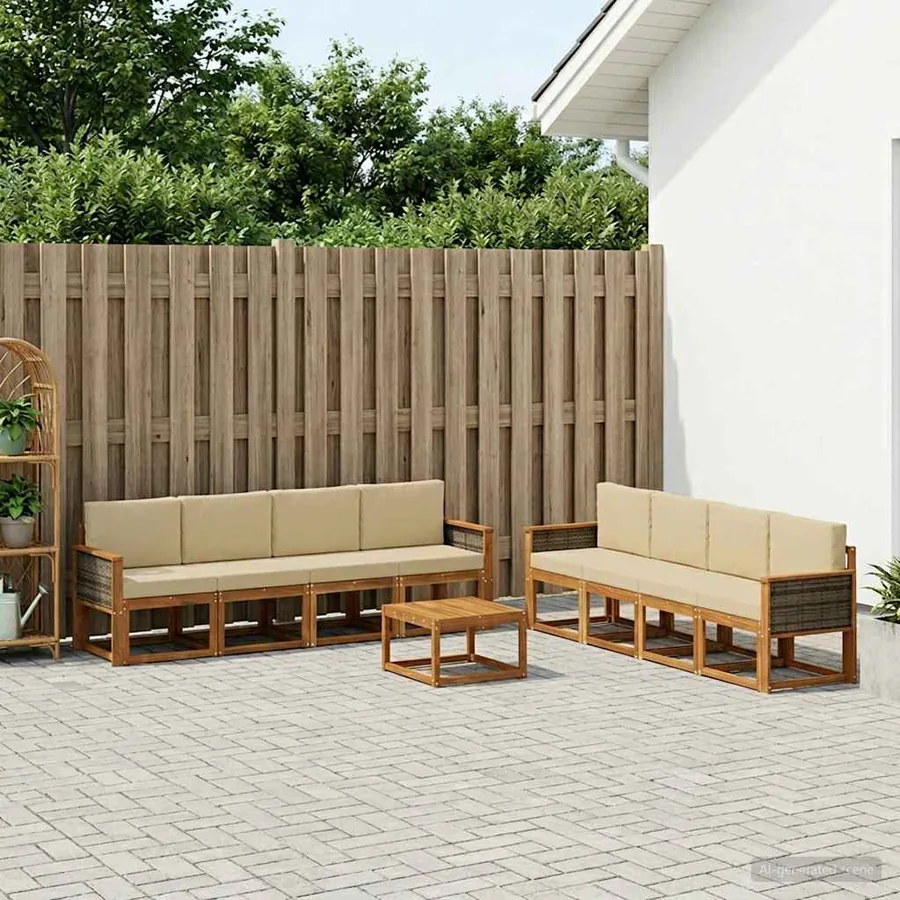 Ensemble de canapés d'extérieur avec coussin 7 pcs Naturel