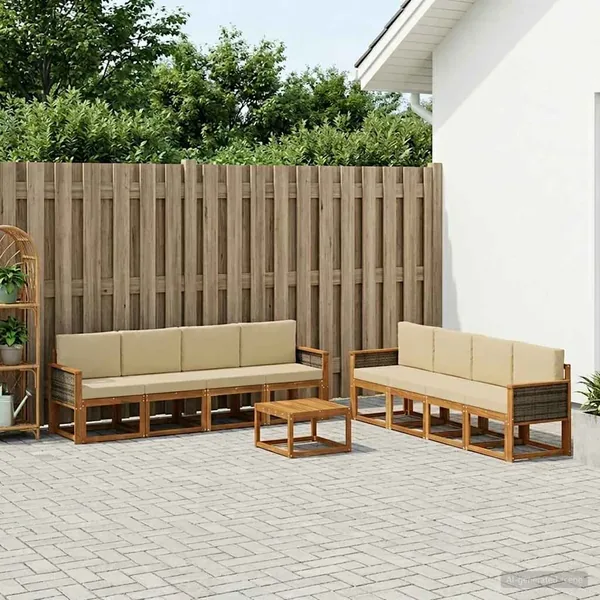 Ensemble de canapés d'extérieur avec coussin 7 pcs Naturel