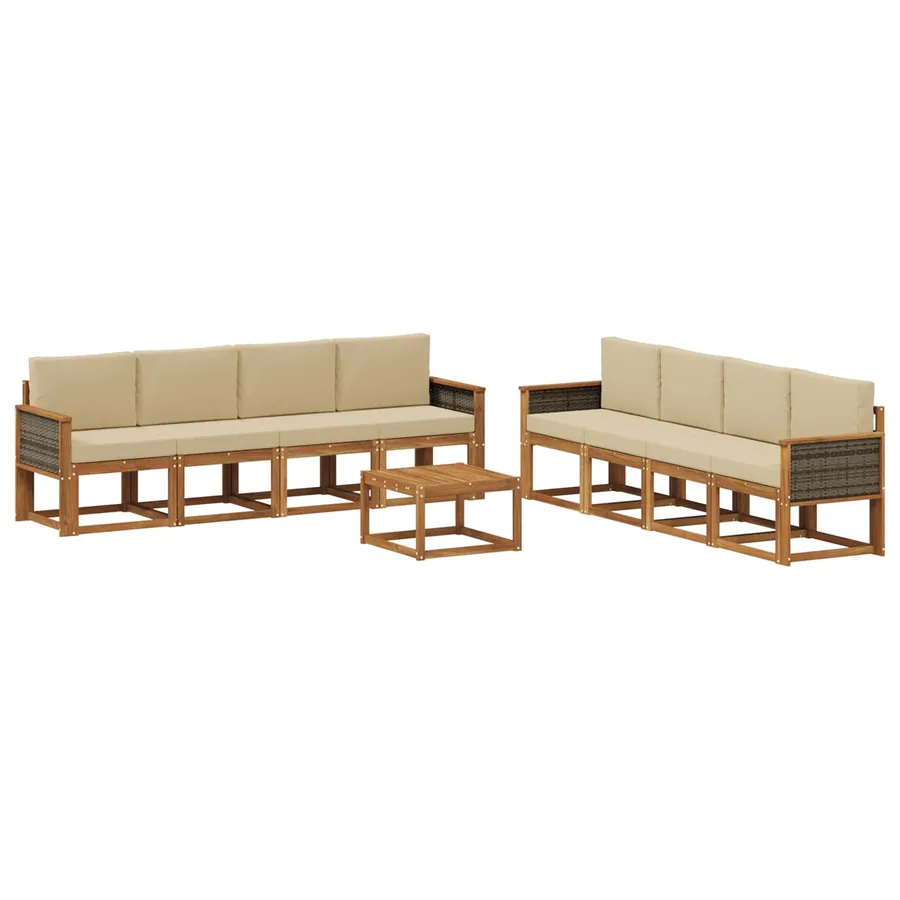 Ensemble de canapés d'extérieur avec coussin 7 pcs Naturel - 2