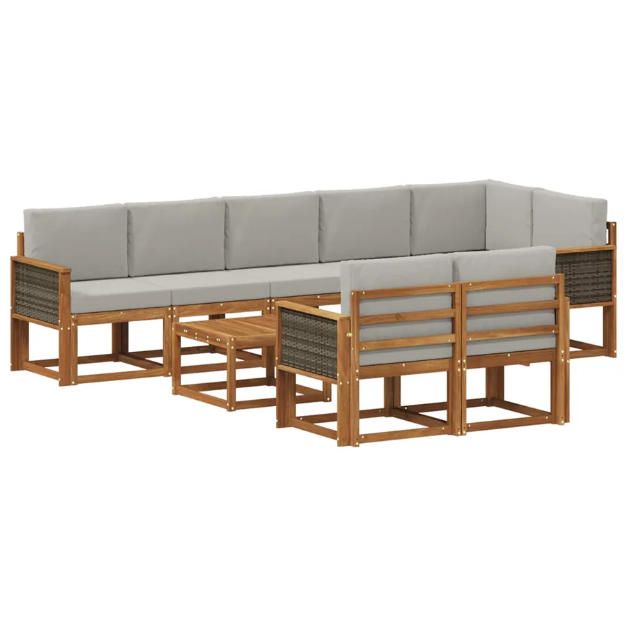 Ensemble de canapés d'extérieur 9 pcs Naturel et gris clair - 2
