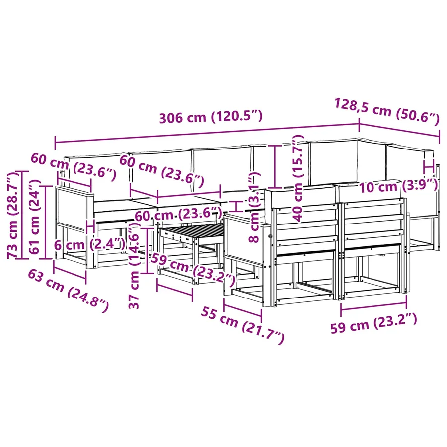 Ensemble de canapés d'extérieur 9 pcs Naturel et gris clair - 8