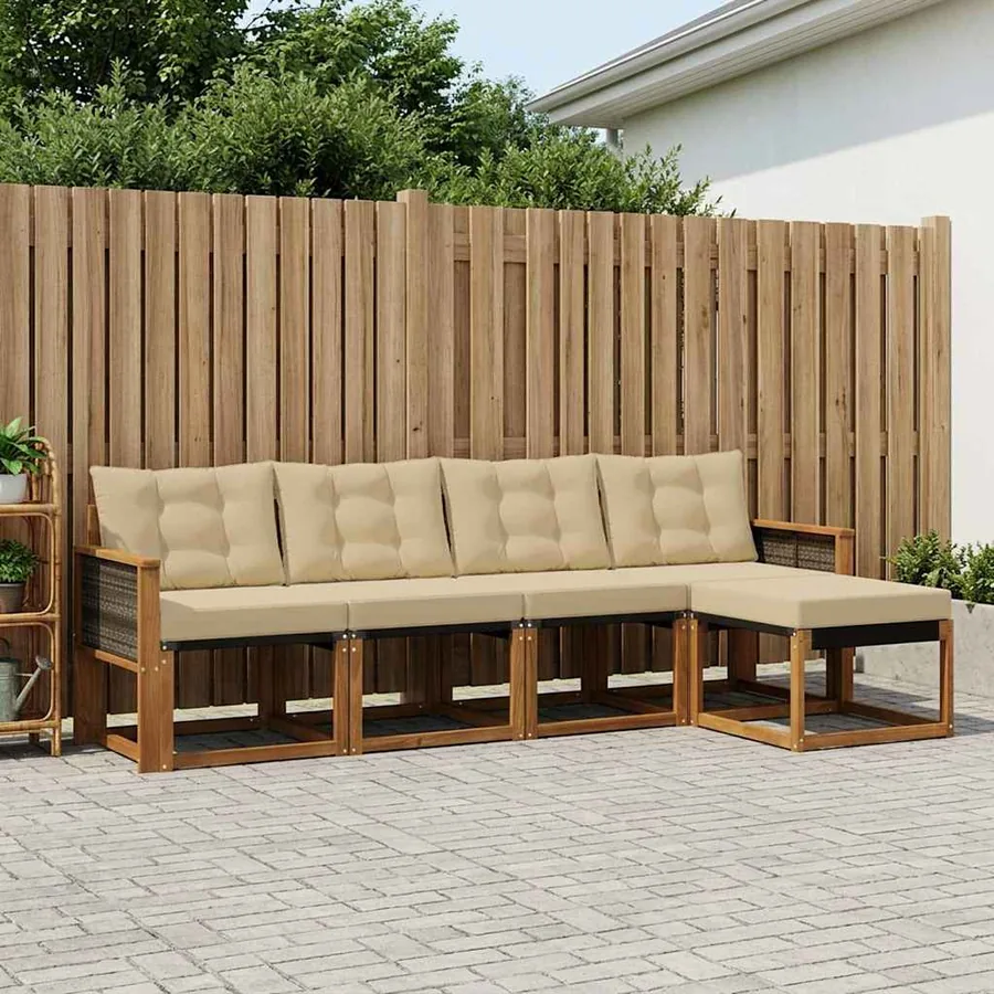 Ensemble de canapés d'extérieur 5 pcs Naturel et Beige