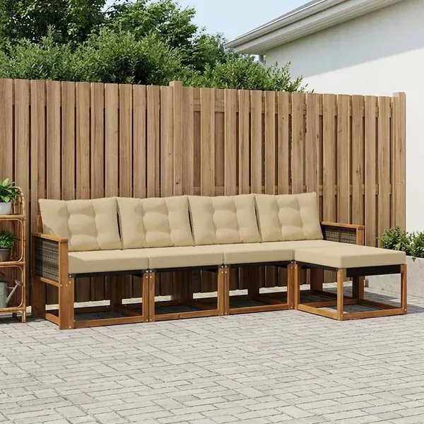 Ensemble de canapés d'extérieur 5 pcs Naturel et Beige
