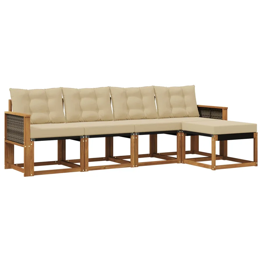 Ensemble de canapés d'extérieur 5 pcs Naturel et Beige - 2