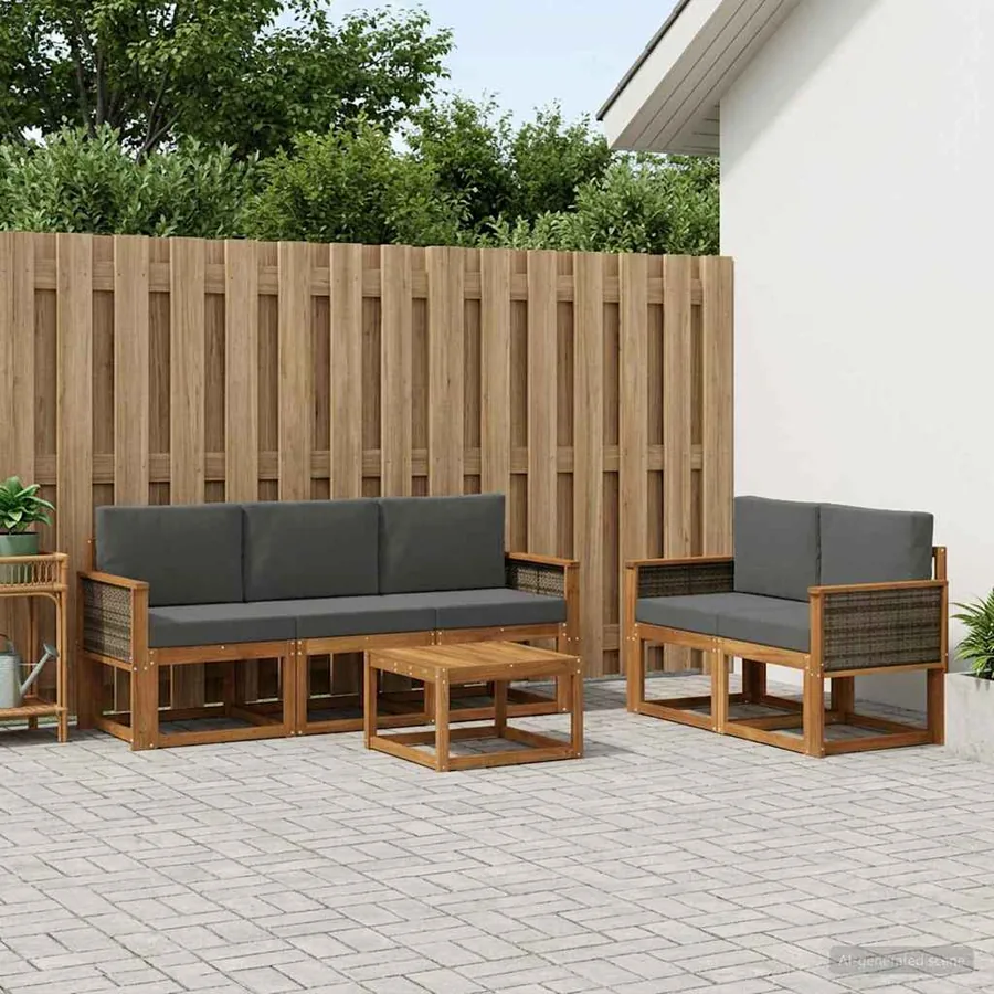Ensemble de canapés d'extérieur 6 pcs Naturel et Anthracite