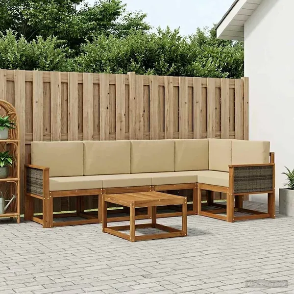 Ensemble de canapés d'extérieur 6 pcs Naturel et Beige