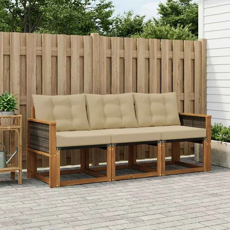Ensemble de canapés d'extérieur 3 pcs Naturel et Beige