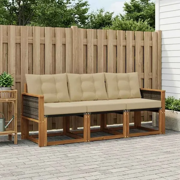 Ensemble de canapés d'extérieur 3 pcs Naturel et Beige