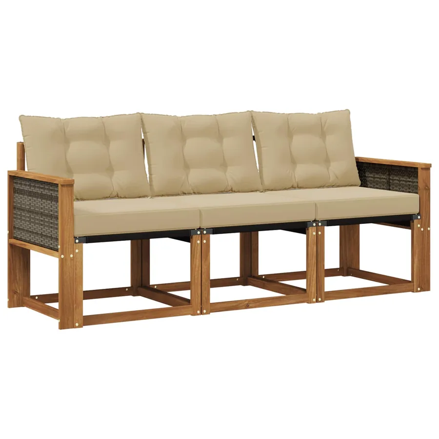 Ensemble de canapés d'extérieur 3 pcs Naturel et Beige - 2