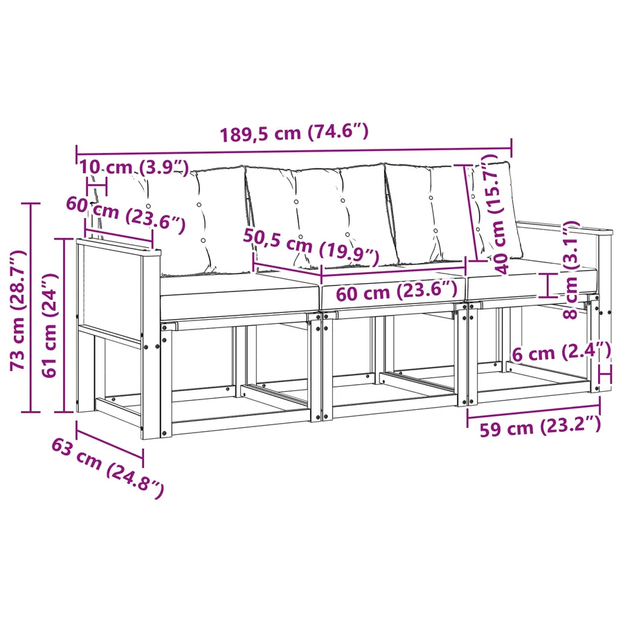 Ensemble de canapés d'extérieur 3 pcs Naturel et Beige - 6