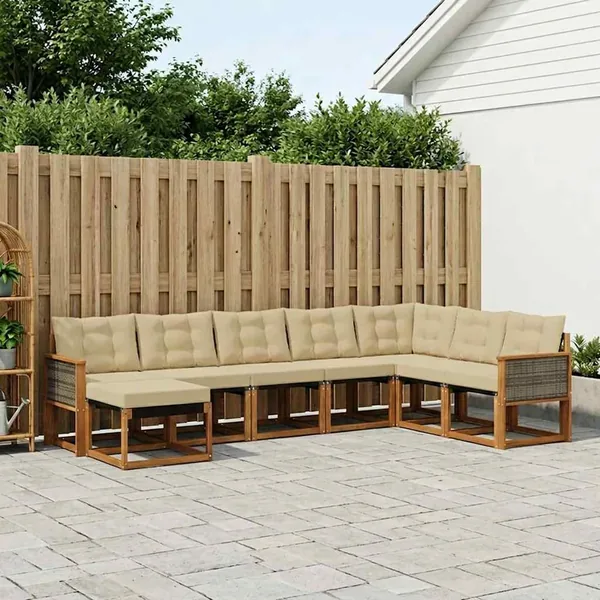 Ensemble de canapés d'extérieur 8 pcs Naturel et Beige