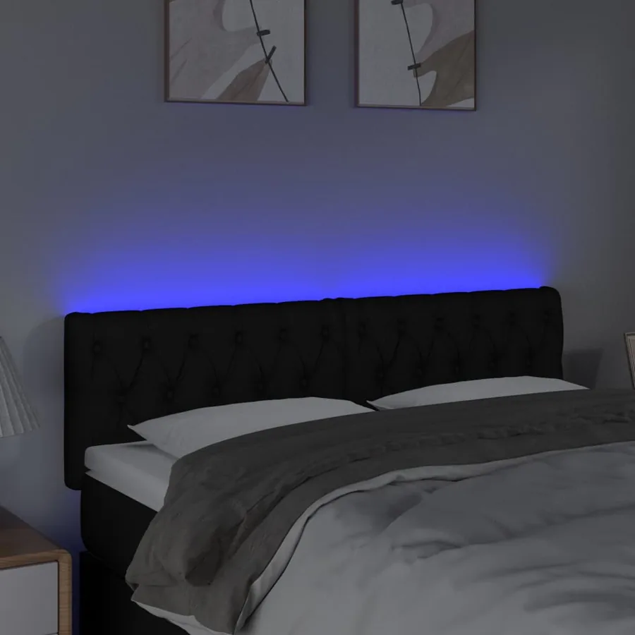 Tête de lit à LED Noir 144x7x78/88 cm Tissu - 3