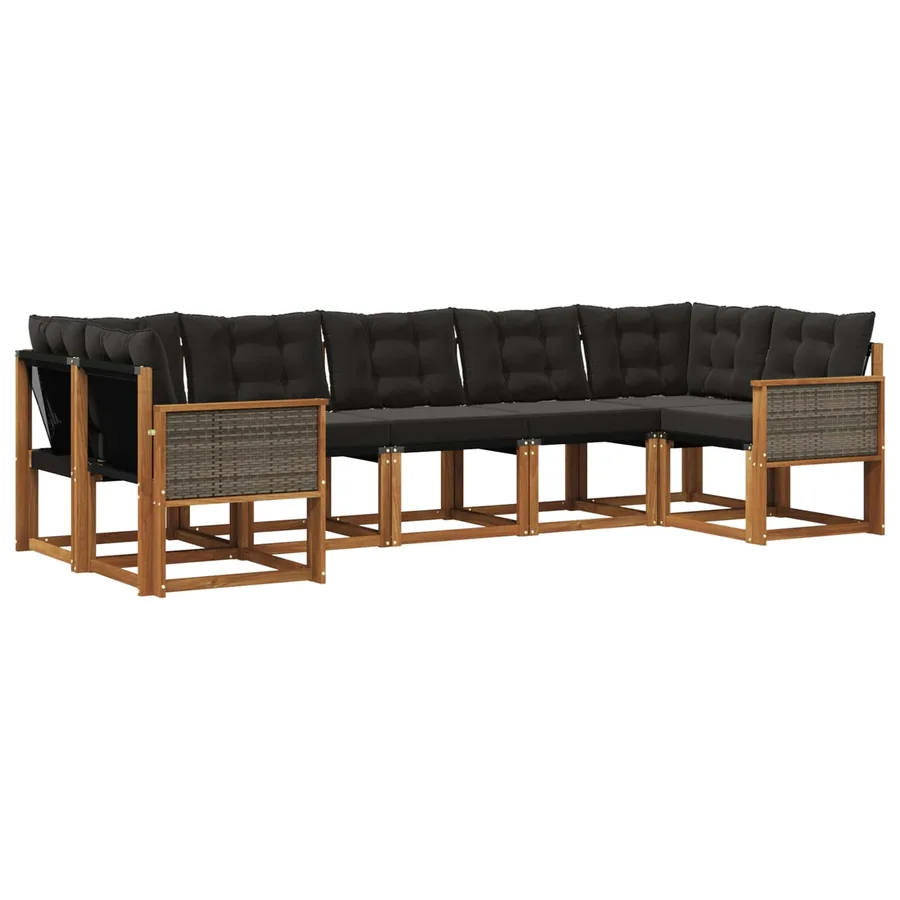 Ensemble de canapés d'extérieur 7 pcs Naturel et noir - 2