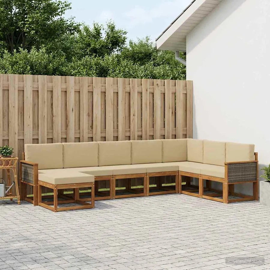 Ensemble de canapés d'extérieur 8 pcs Naturel et Beige