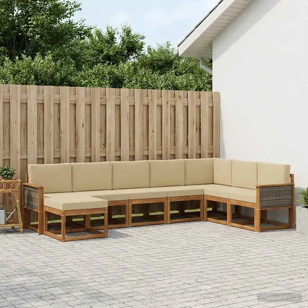Ensemble de canapés d'extérieur 8 pcs Naturel et Beige