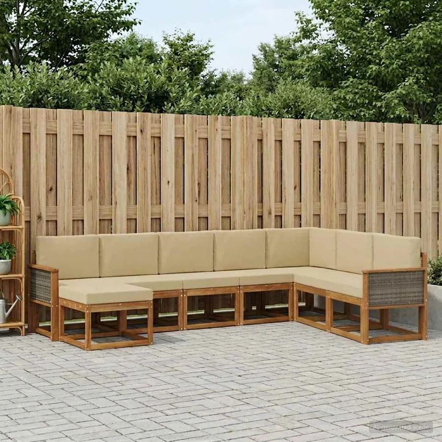 Ensemble de canapés d'extérieur 8 pcs Naturel et Beige - 3