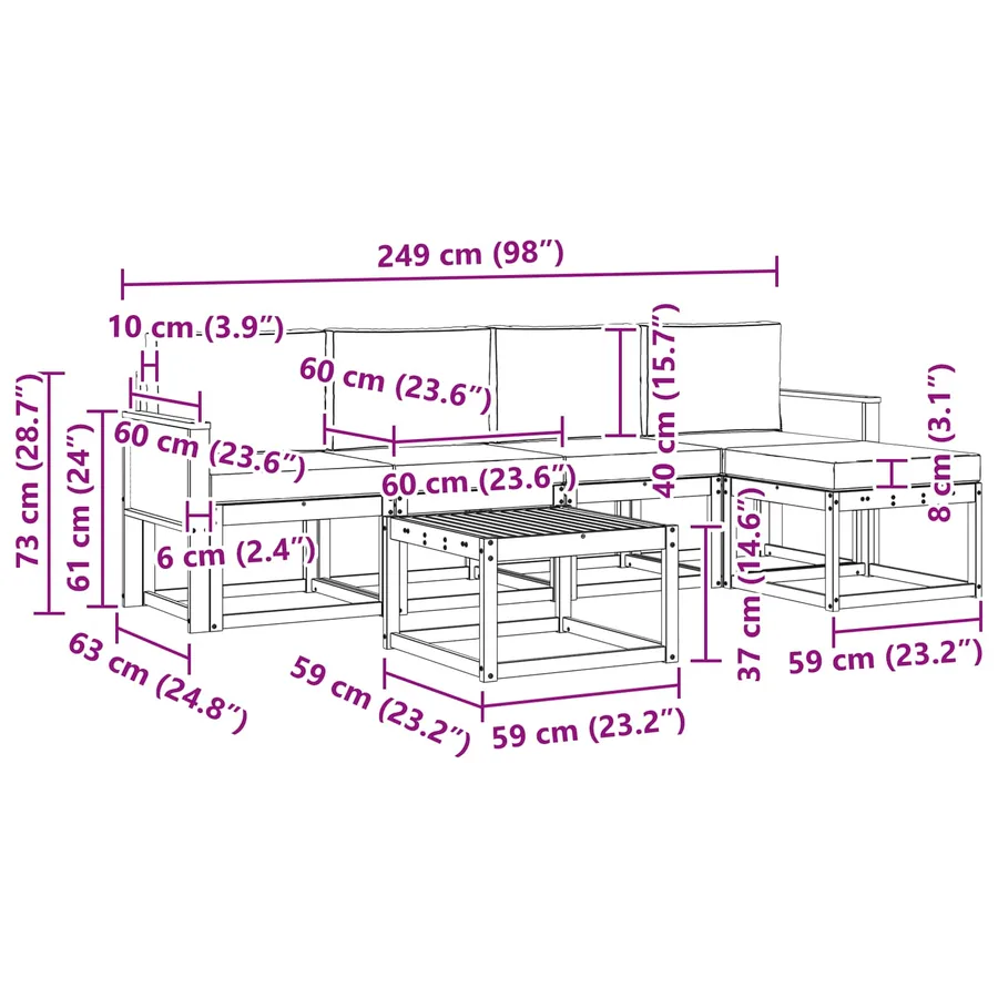 Ensemble de canapés d'extérieur 6 pcs Naturel et gris clair - 6