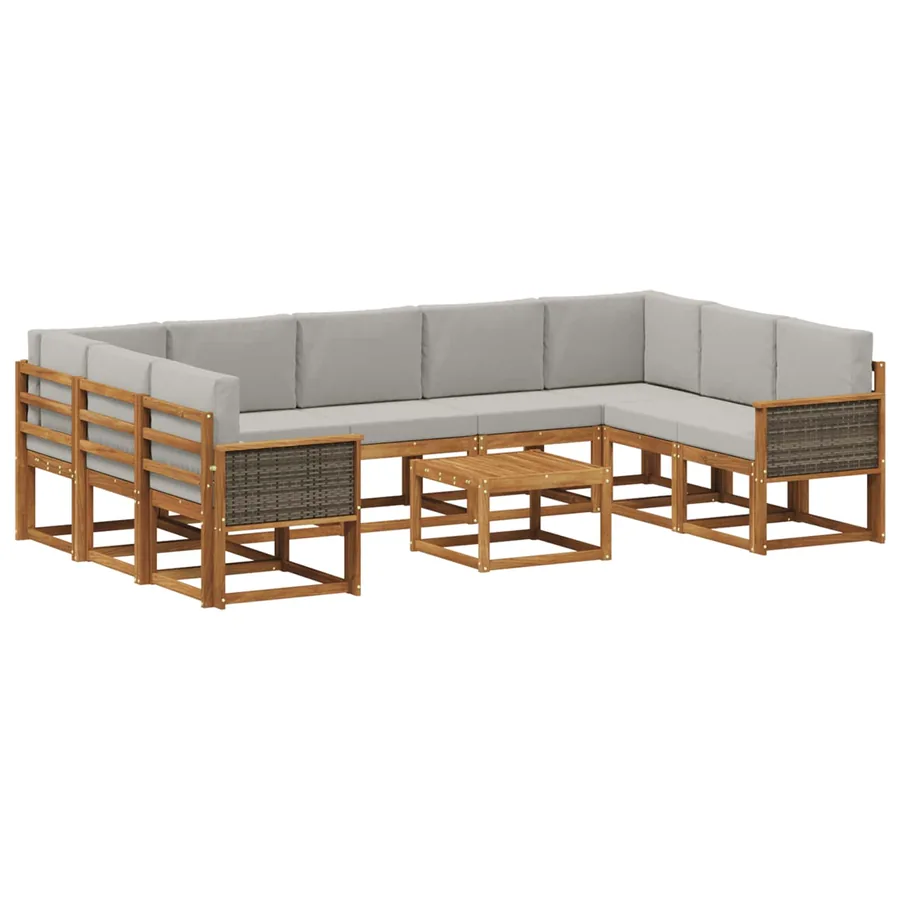 Ensemble de canapés d'extérieur 10 pcs Naturel et gris clair - 2