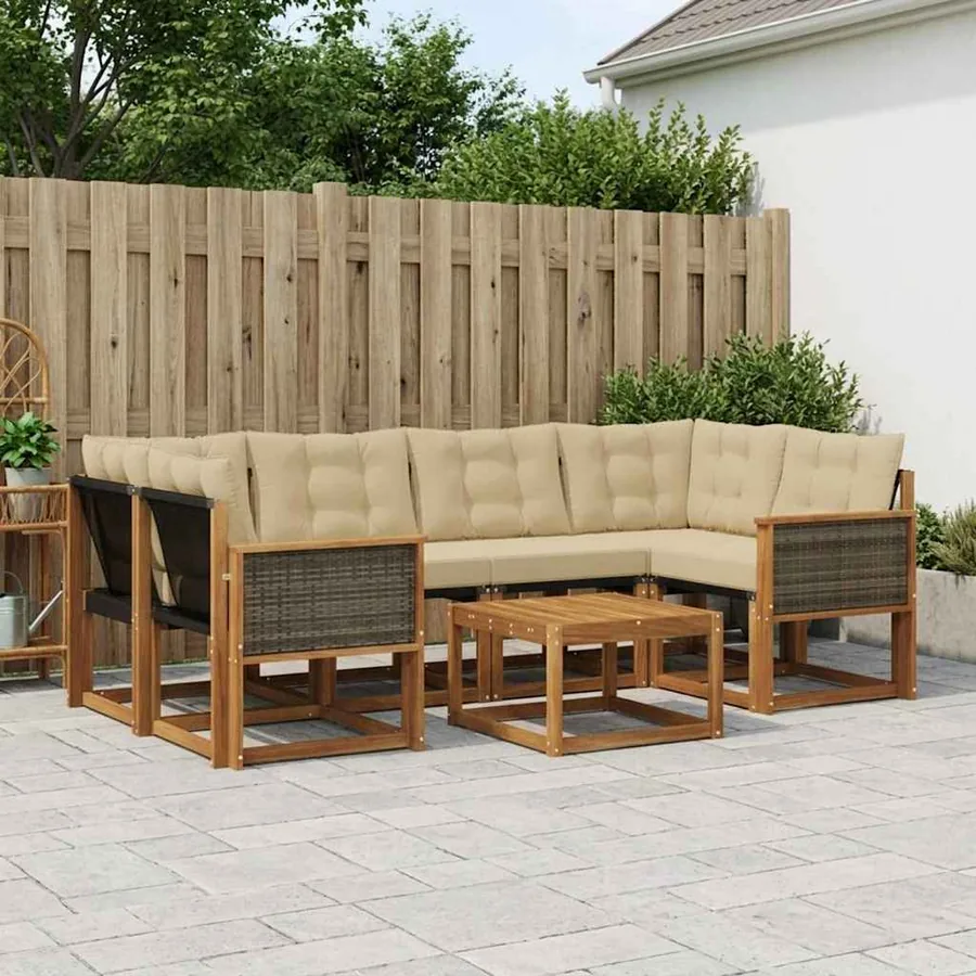 Ensemble de canapés d'extérieur 7 pcs Naturel et Beige