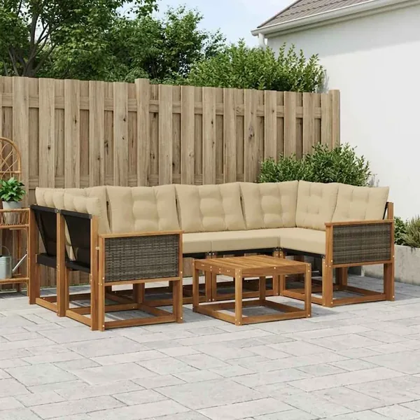 Ensemble de canapés d'extérieur 7 pcs Naturel et Beige