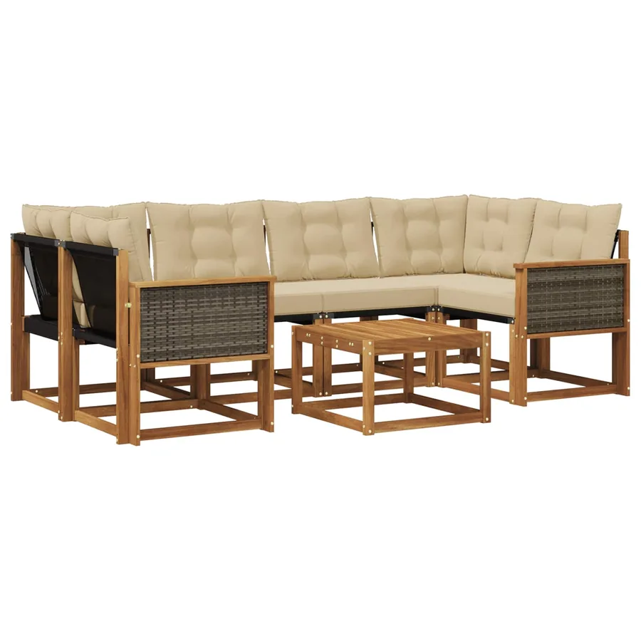 Ensemble de canapés d'extérieur 7 pcs Naturel et Beige - 2