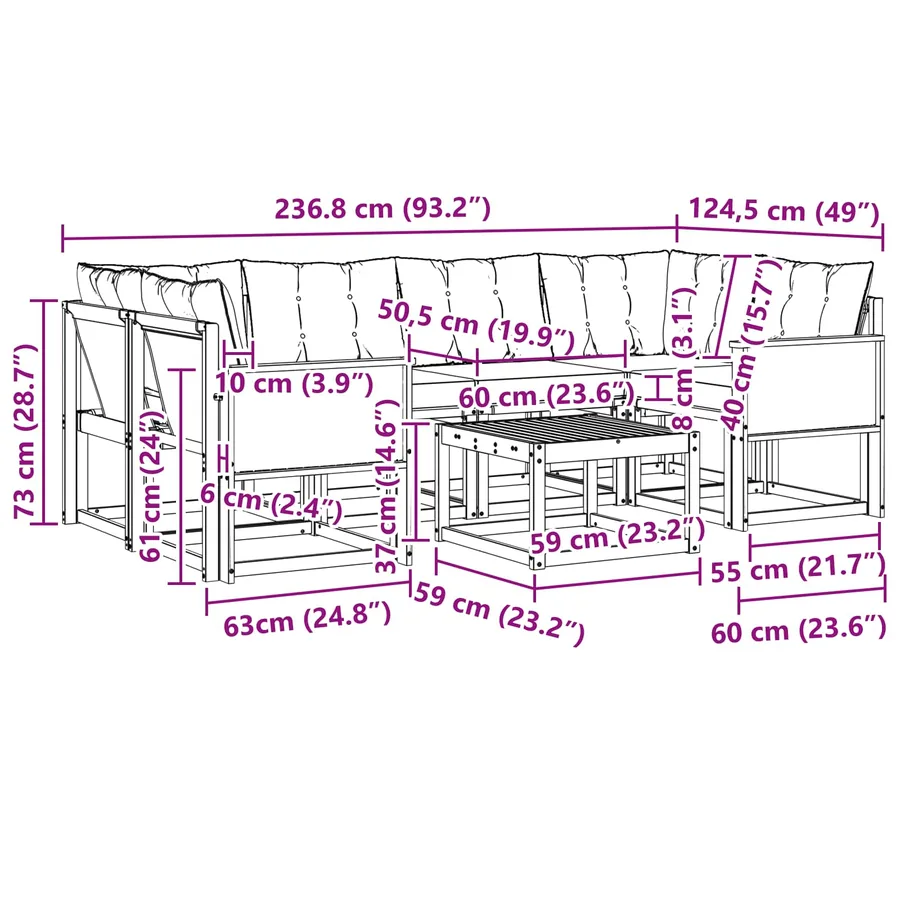 Ensemble de canapés d'extérieur 7 pcs Naturel et Beige - 9